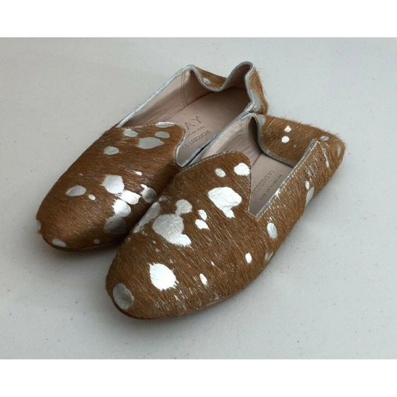 Anthroplogie OSAY La Babouche Flats Metallic Calf Hair Size 37 - Picture 1 of 5